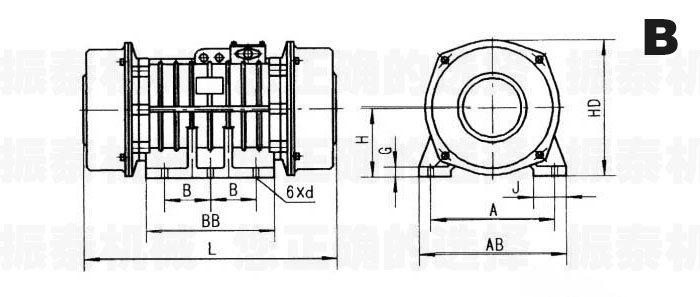 VB振動(dòng)電機(jī)外形參數(shù)圖B